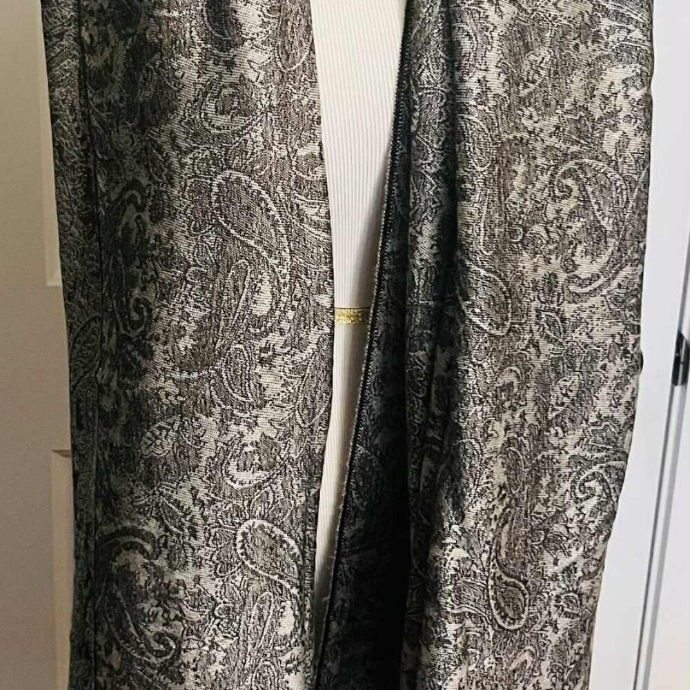 Vintage Pashmina Silk Shawl 1990s, Black & Grey Paisley Jacquard, 70×180 cm